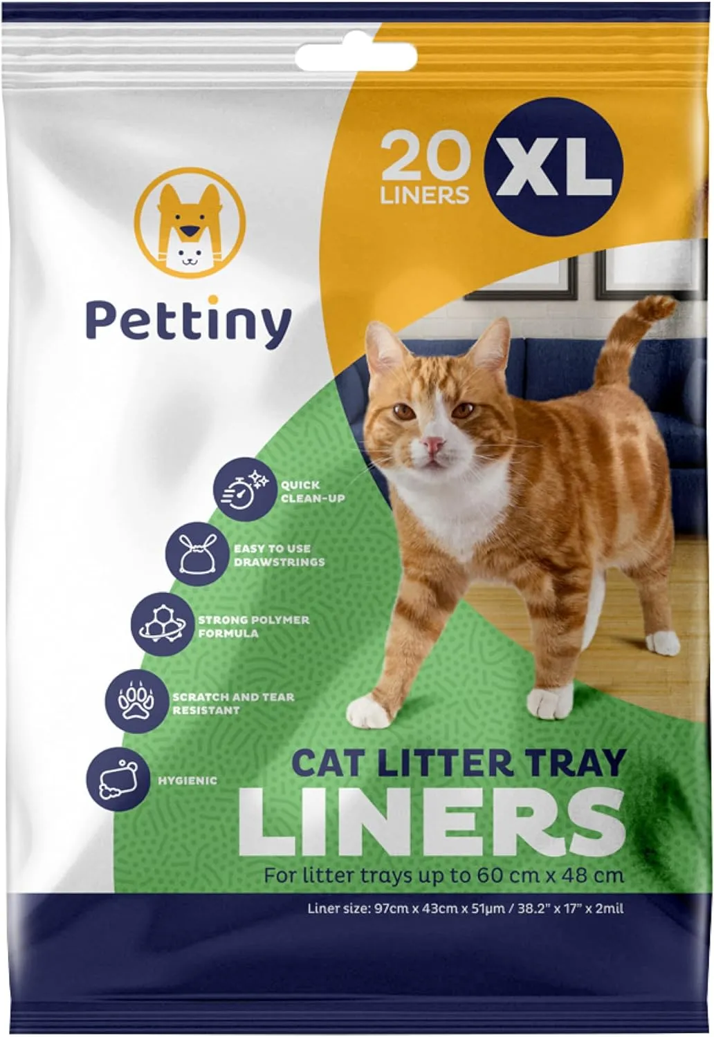 20 XL Cat Litter Box Liners with Drawstrings - Scratch Resistant Cat Litter Bags for an Extra Large Litter Pan