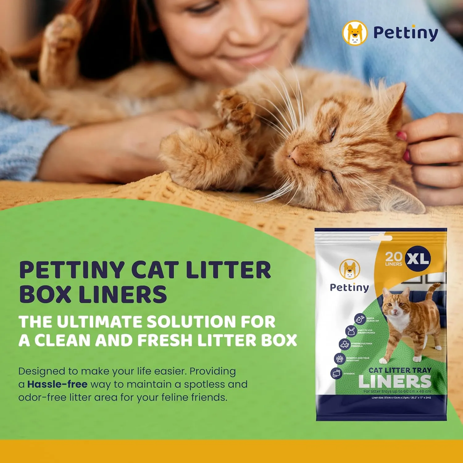 20 XL Cat Litter Box Liners with Drawstrings - Scratch Resistant Cat Litter Bags for an Extra Large Litter Pan
