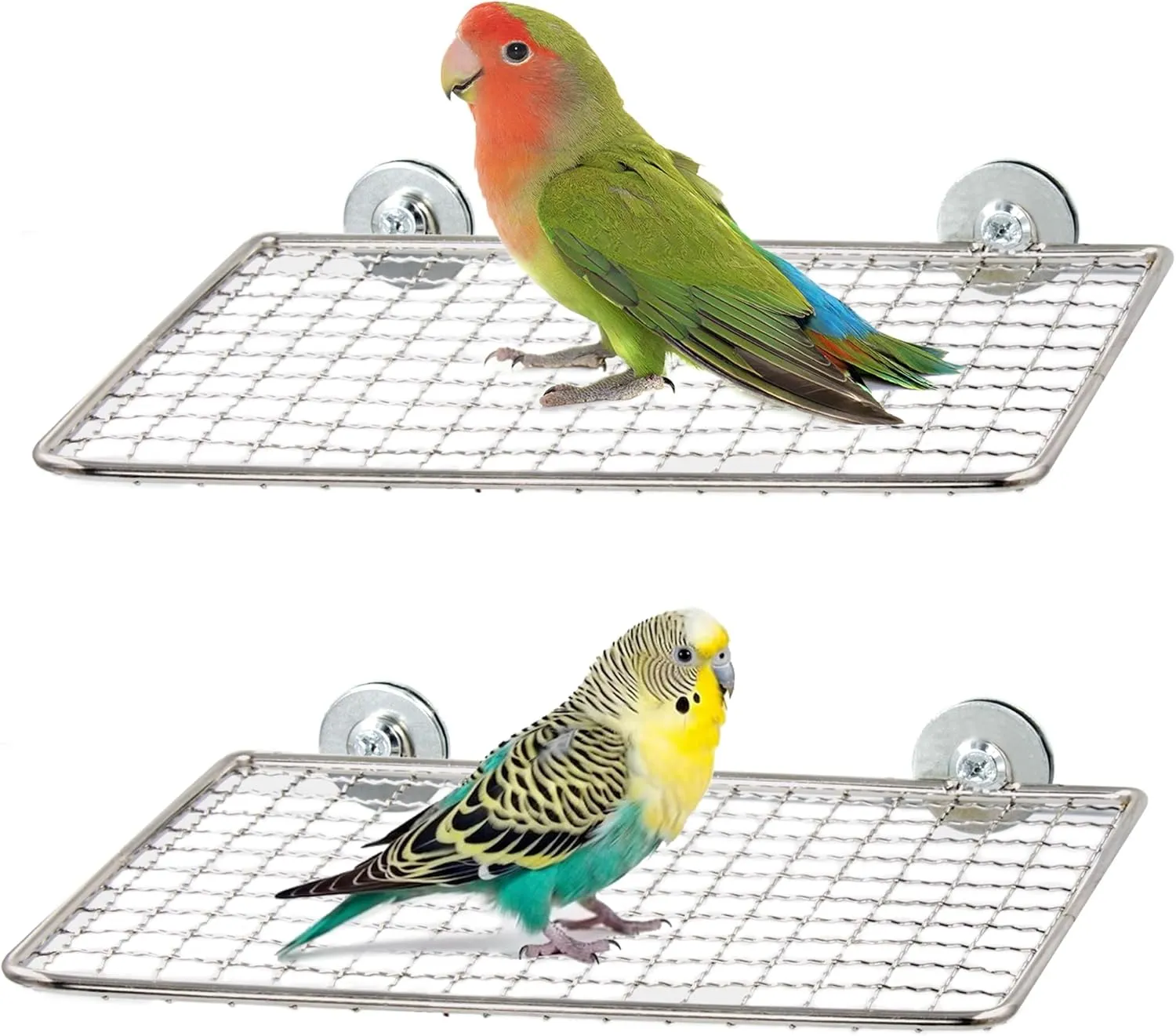 2pcs Stainless Steel Bird Perches for Cage, Open-Grid Easy Clean Parrot Perch Stand, Claw-Friendly Grip Parakeet Perches Shelves, Flat Bird Platform Perch for Cockatiel, Conure, Budgie, Quaker