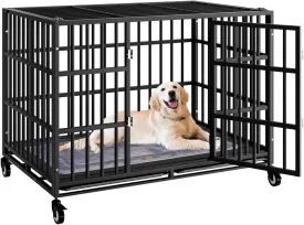 48 Inch Heavy Duty Dog Crate with WheelsIndestructible Escape-Proof Dog Cage for Large Dogs, Extra Large XL XXL Indestructible Dog Crate with Removable Tray.