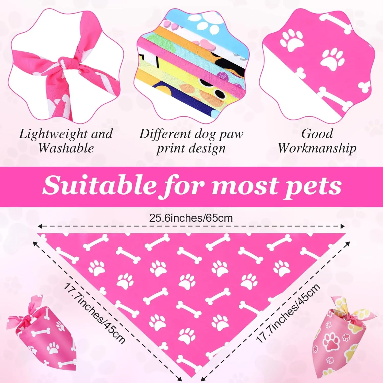 Abbylike 100 Pieces Dog Paw Print Dog Bandanas Bulk Bandanas for Dogs Triangle Kerchief Bibs Scarf with Paw Patterns for Daily Pet Costume Accessories Decoration(25.6 x 17.7 x 17.7)