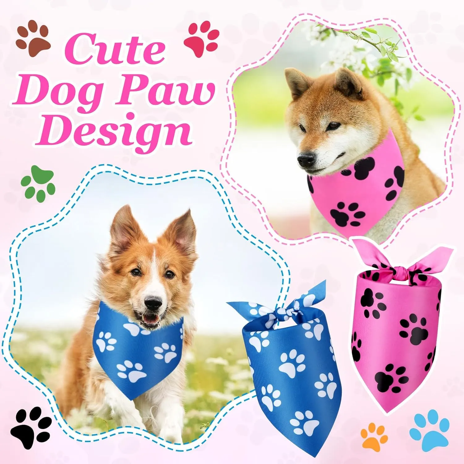 Abbylike 100 Pieces Dog Paw Print Dog Bandanas Bulk Bandanas for Dogs Triangle Kerchief Bibs Scarf with Paw Patterns for Daily Pet Costume Accessories Decoration(25.6 x 17.7 x 17.7)