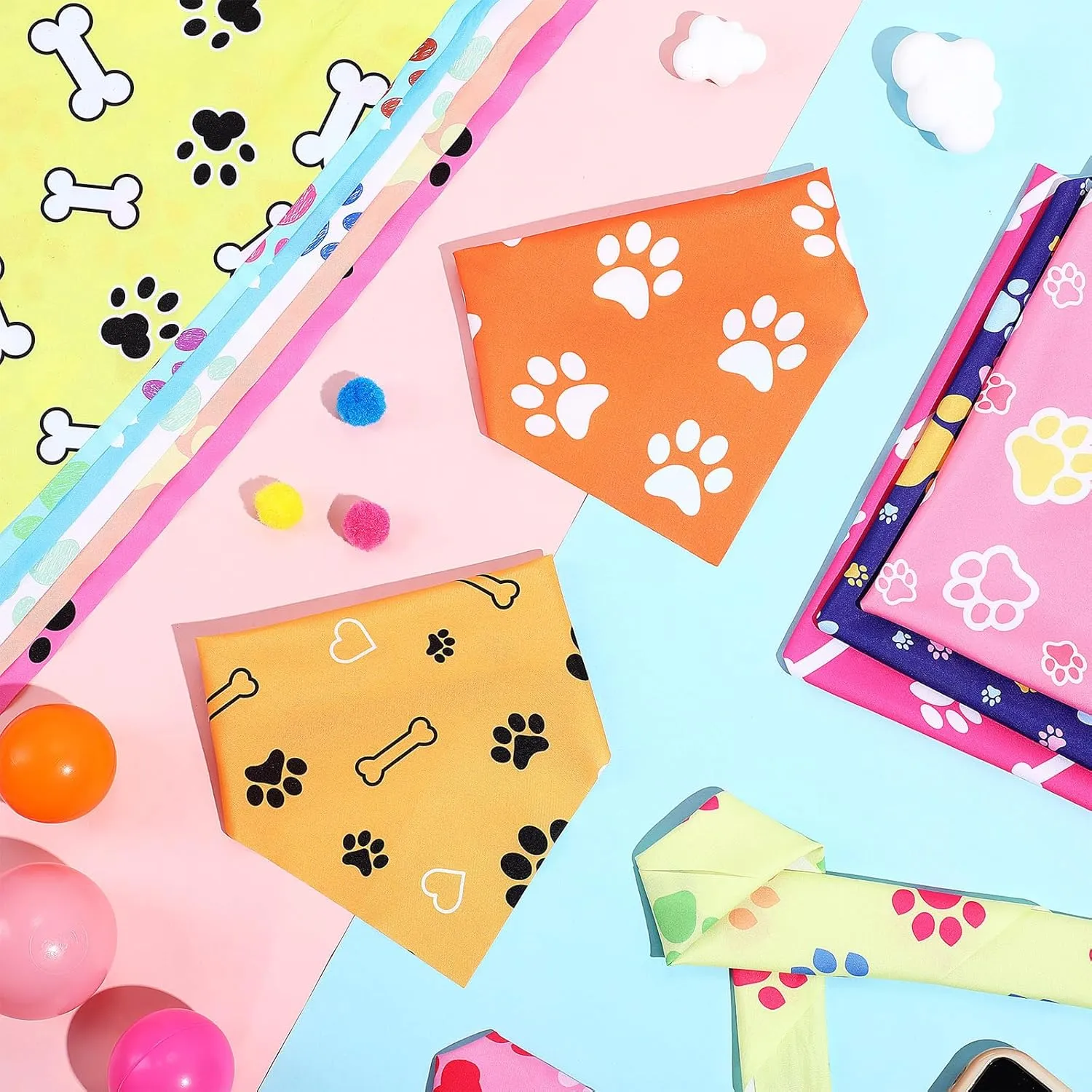 Abbylike 100 Pieces Dog Paw Print Dog Bandanas Bulk Bandanas for Dogs Triangle Kerchief Bibs Scarf with Paw Patterns for Daily Pet Costume Accessories Decoration(25.6 x 17.7 x 17.7)