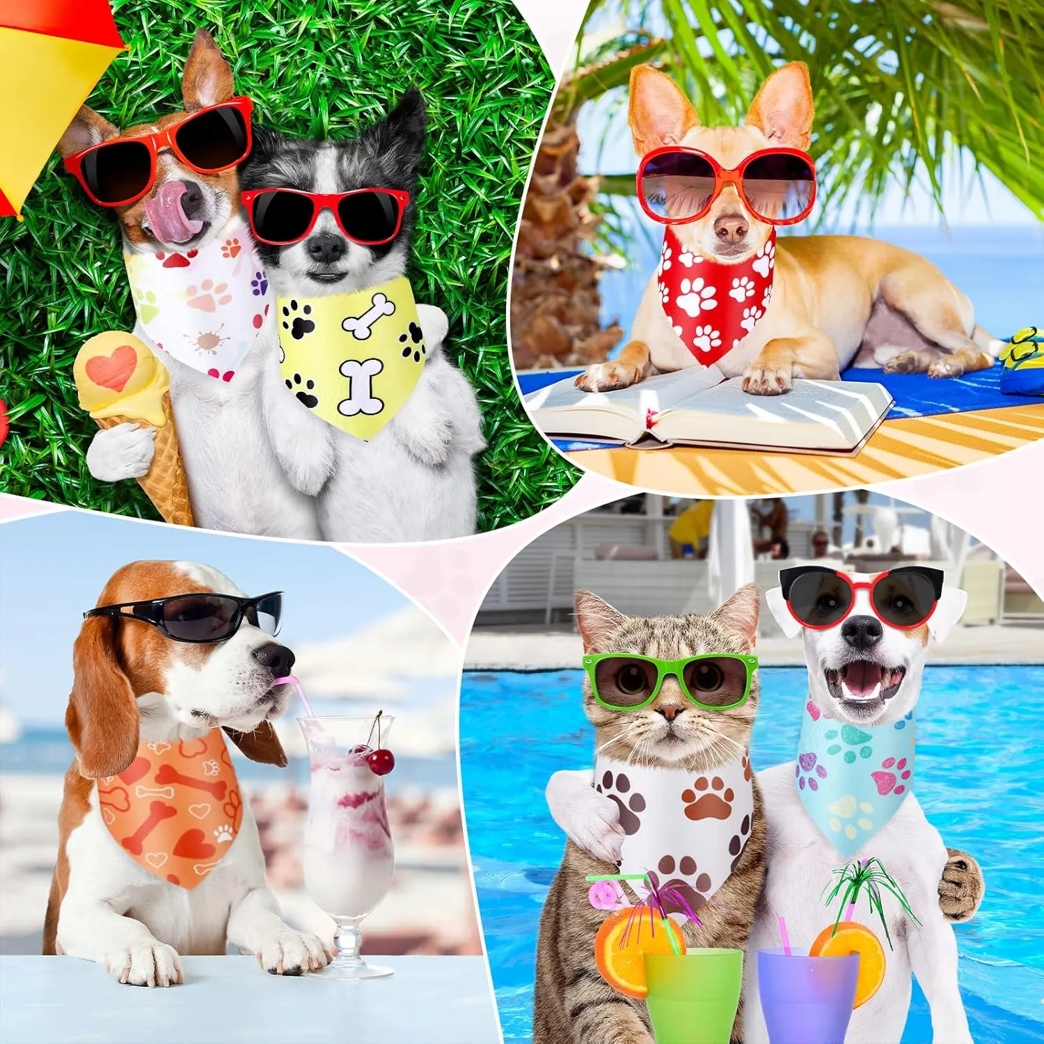 Abbylike 100 Pieces Dog Paw Print Dog Bandanas Bulk Bandanas for Dogs Triangle Kerchief Bibs Scarf with Paw Patterns for Daily Pet Costume Accessories Decoration(25.6 x 17.7 x 17.7)