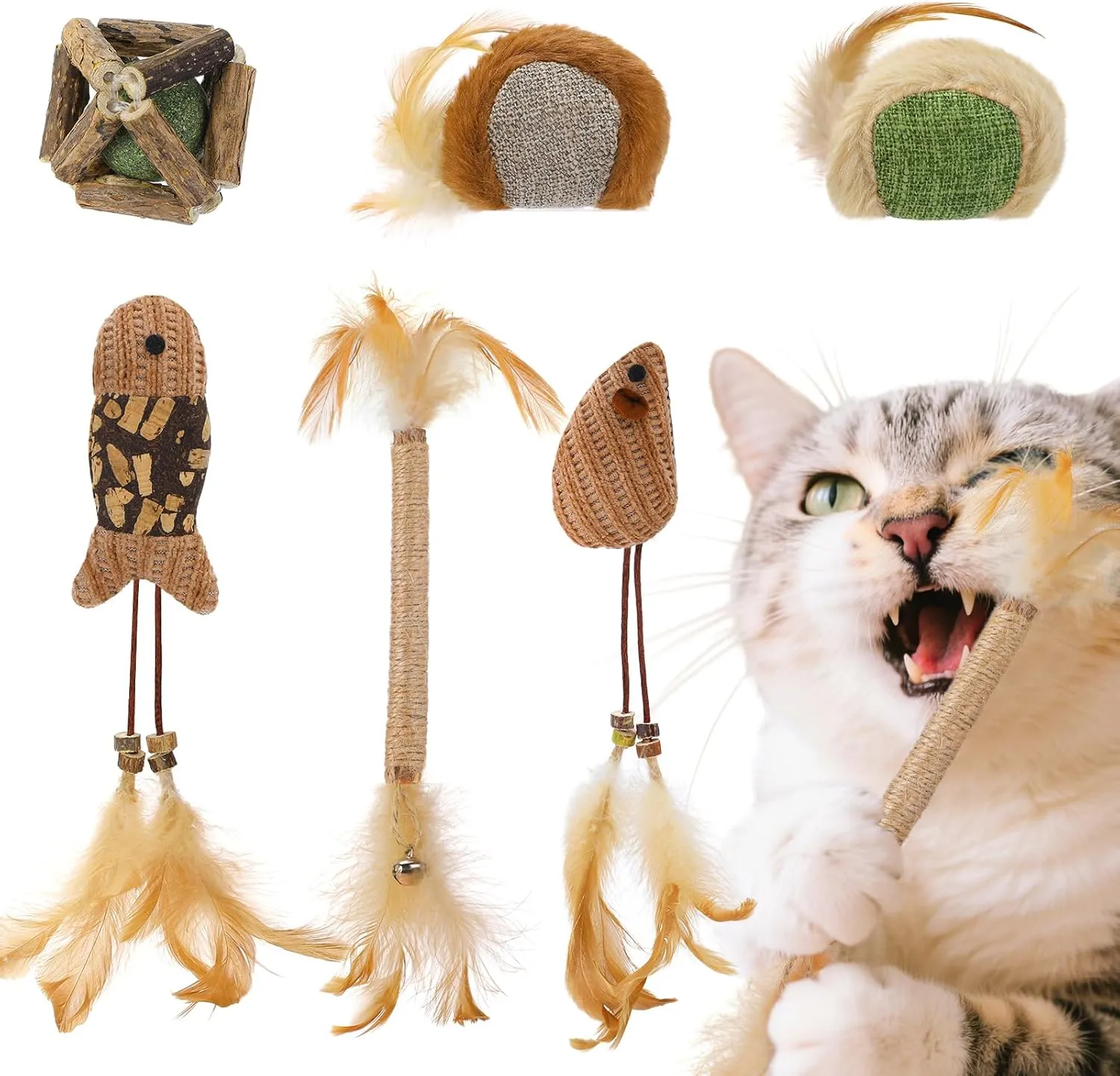 Acostop Catnip Cat Toys for Indoor Cats - 6 Styles Natural Silvervine Chew Toys for Teeth Cleaning, Relief Anxiety and Stress, Reduce Obesity Risk, Ideal for Cat Gifts