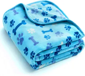 Allisandro Luxurious Dog Blanket, 350 GSM Super Fuzzy Microplush Fleece Pet Blankets for Small Medium Large Dogs and Cats, Blue Paw and Bone, 40" x 32"