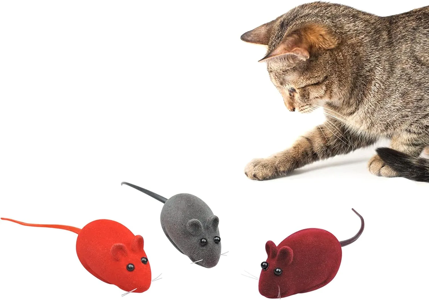 Andiker 3 Pcs Cat Mouse Toy, Flocking Squeaking Mouse Cat Toy 3 Random Colors Soft Small Cat Toys for Indoor Cats Interactive Cat Toy for Cats and Kitten to Catch and Bit (3pcs)