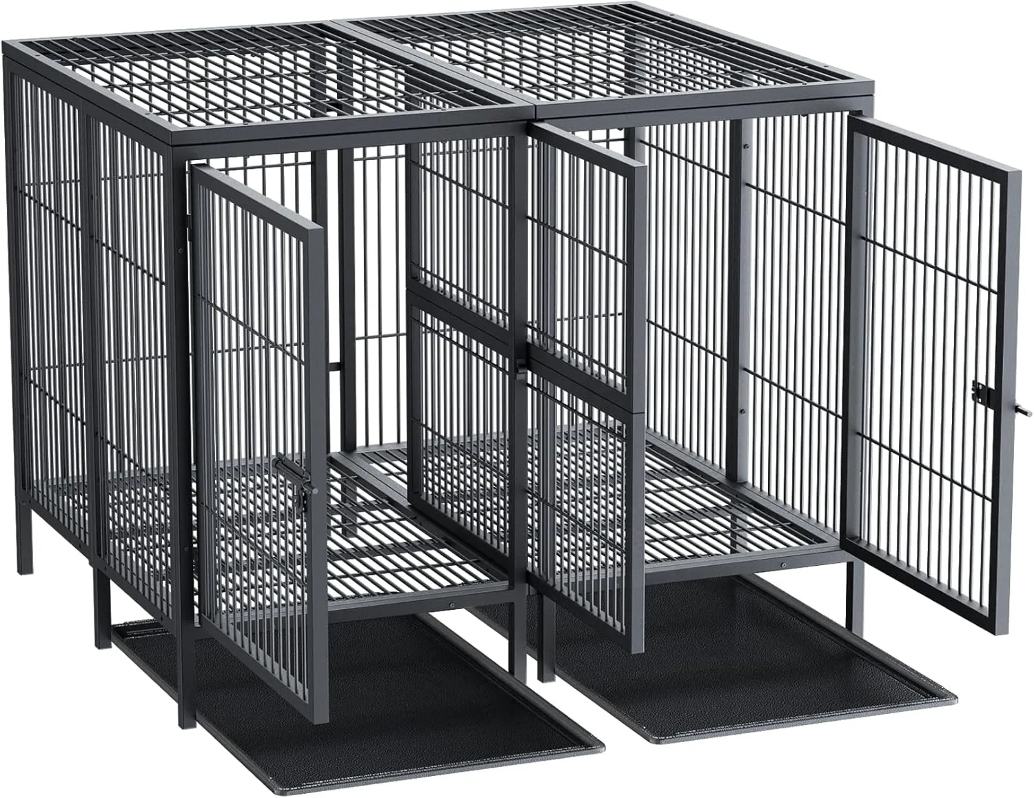 BingoPaw Heavy Duty Dog Crate: 52inch Extra Large Huge Metal Pet Cage with Removable Divider Panel - Indoor Higher Inner Space Doggy Playpen Kennel with Two Doors and Trays for Small Medium Large Dogs