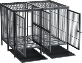BingoPaw Heavy Duty Dog Crate: 52inch Extra Large Huge Metal Pet Cage with Removable Divider Panel - Indoor Higher Inner Space Doggy Playpen Kennel with Two Doors and Trays for Small Medium Large Dogs
