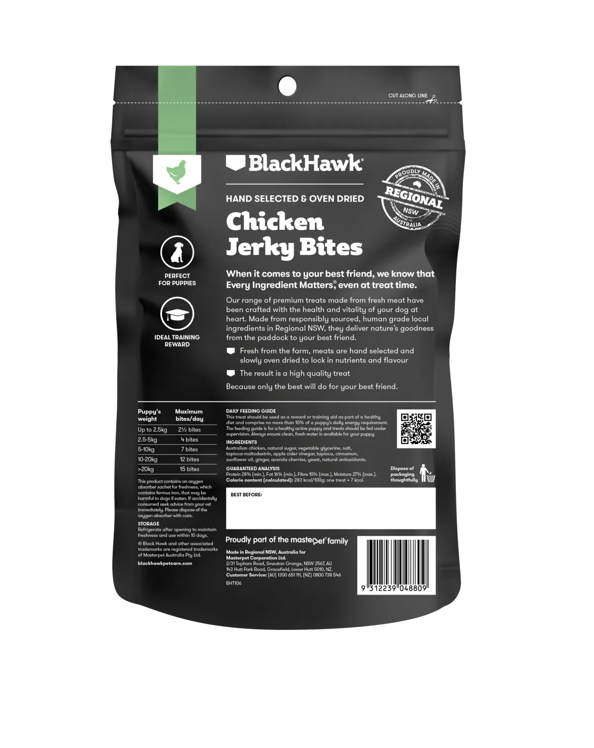 Black Hawk Chicken Jerky Bites for Puppies Dog Treats 100g