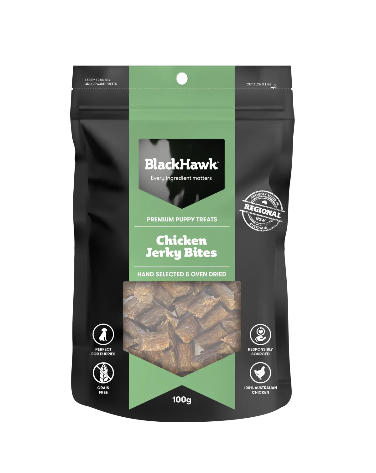 Black Hawk Chicken Jerky Bites for Puppies Dog Treats 100g