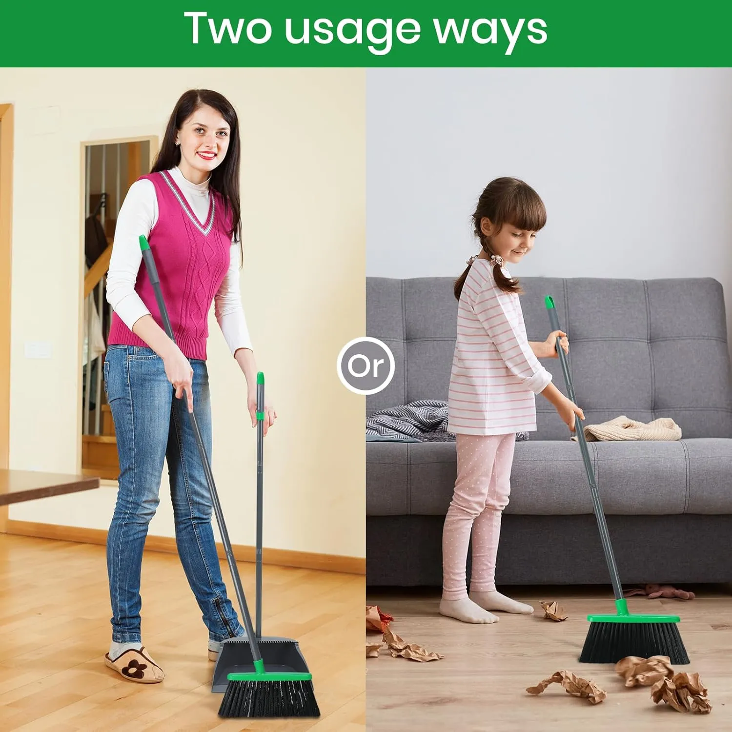 Broom with Dustpan Combo Set for Kitchen Office Lobby Floor Cleaning