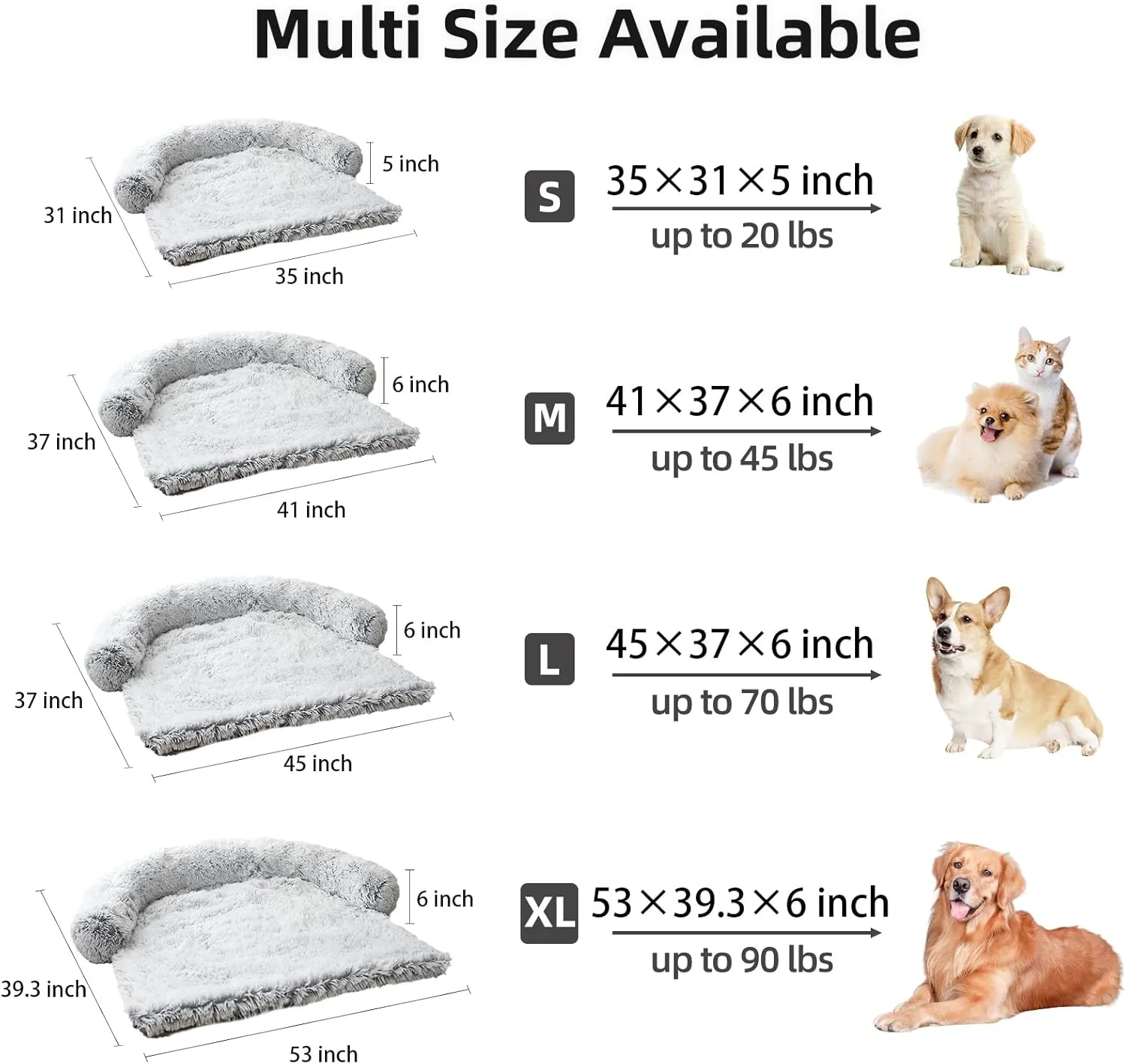 Calming Dog Bed Fluffy Plush Dog Mat for Furniture Protector with Removable Washable Cover for Large Medium Small Dogs and Cats (Small(35x31x5), Light Grey)