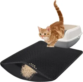 Cat Litter Mat, Litter Trapping Mat, 23.6 x15.7 Cat Mat for Litter Box, Cat Litter Mat Small, Honeycomb Double Layer Design, Waterproof & Urine Proof, Scatter Control, Non-Slip, Black, 1 Pack