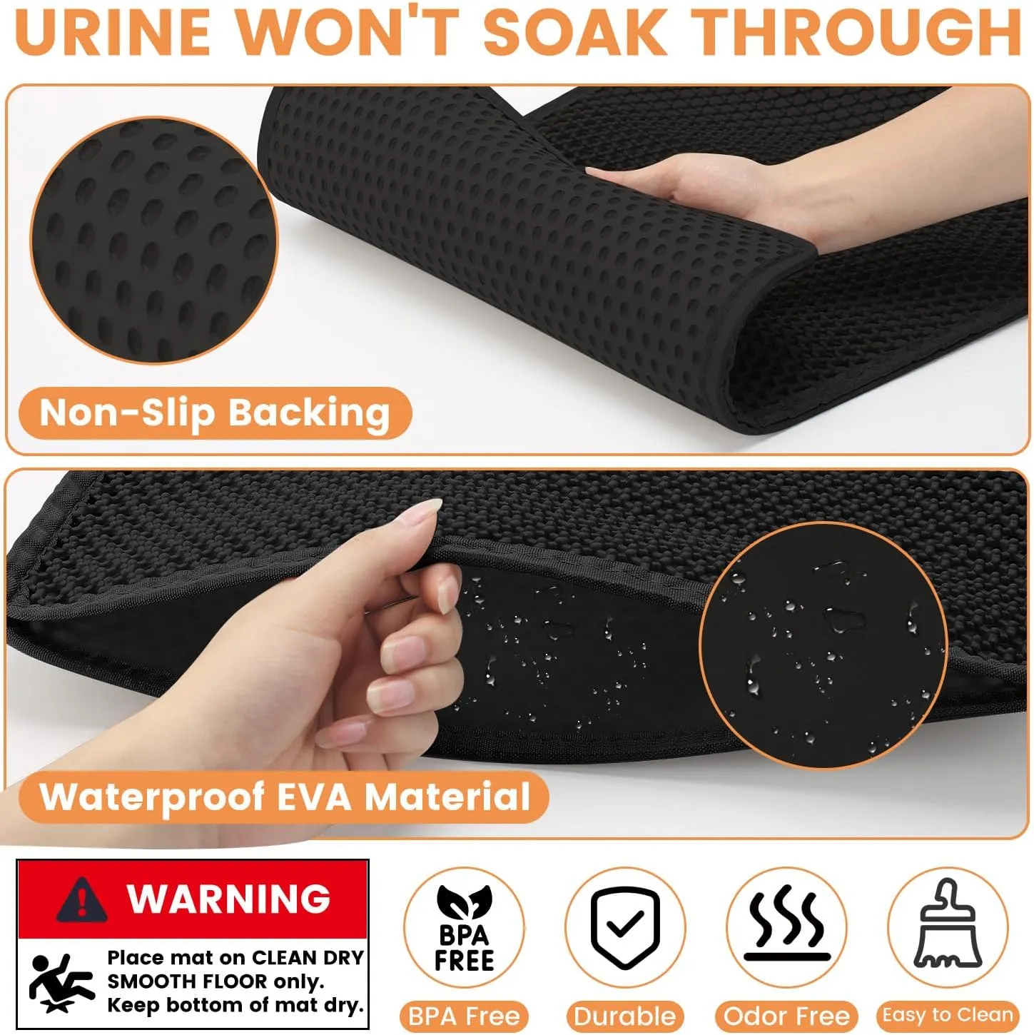 Cat Litter Mat, Litter Trapping Mat, 23.6 x15.7 Cat Mat for Litter Box, Cat Litter Mat Small, Honeycomb Double Layer Design, Waterproof & Urine Proof, Scatter Control, Non-Slip, Black, 1 Pack