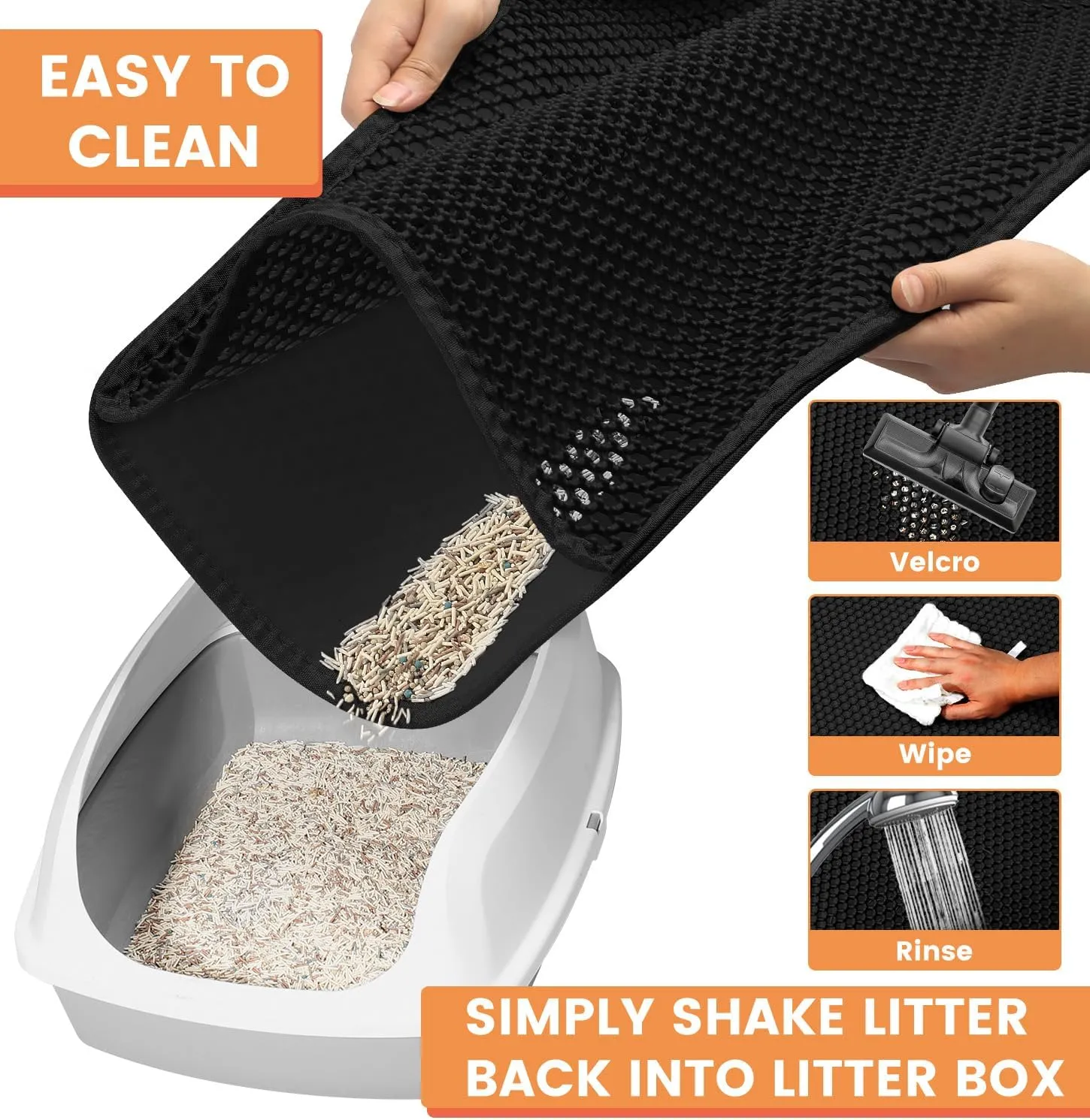 Cat Litter Mat, Litter Trapping Mat, 23.6 x15.7 Cat Mat for Litter Box, Cat Litter Mat Small, Honeycomb Double Layer Design, Waterproof & Urine Proof, Scatter Control, Non-Slip, Black, 1 Pack
