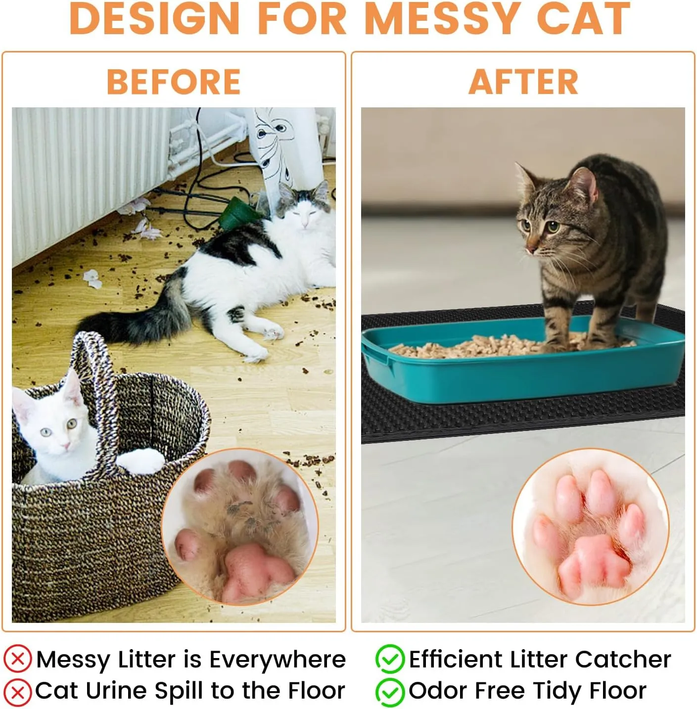 Cat Litter Mat, Litter Trapping Mat, 23.6 x15.7 Cat Mat for Litter Box, Cat Litter Mat Small, Honeycomb Double Layer Design, Waterproof & Urine Proof, Scatter Control, Non-Slip, Black, 1 Pack