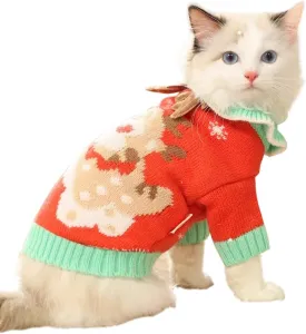 Christmas Dog Outfit Red Puppy Sweater for Small Dog Girl Elk Cat Knitwear with Antlers Reindeer Knitted Pet Clothes for Kitten Chihuahua Yorkie Toy Poodle XXS (Elk, Small)