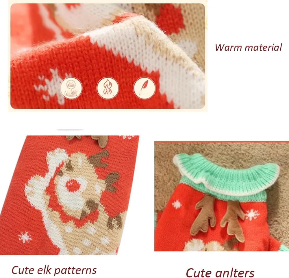 Christmas Dog Outfit Red Puppy Sweater for Small Dog Girl Elk Cat Knitwear with Antlers Reindeer Knitted Pet Clothes for Kitten Chihuahua Yorkie Toy Poodle XXS (Elk, Small)