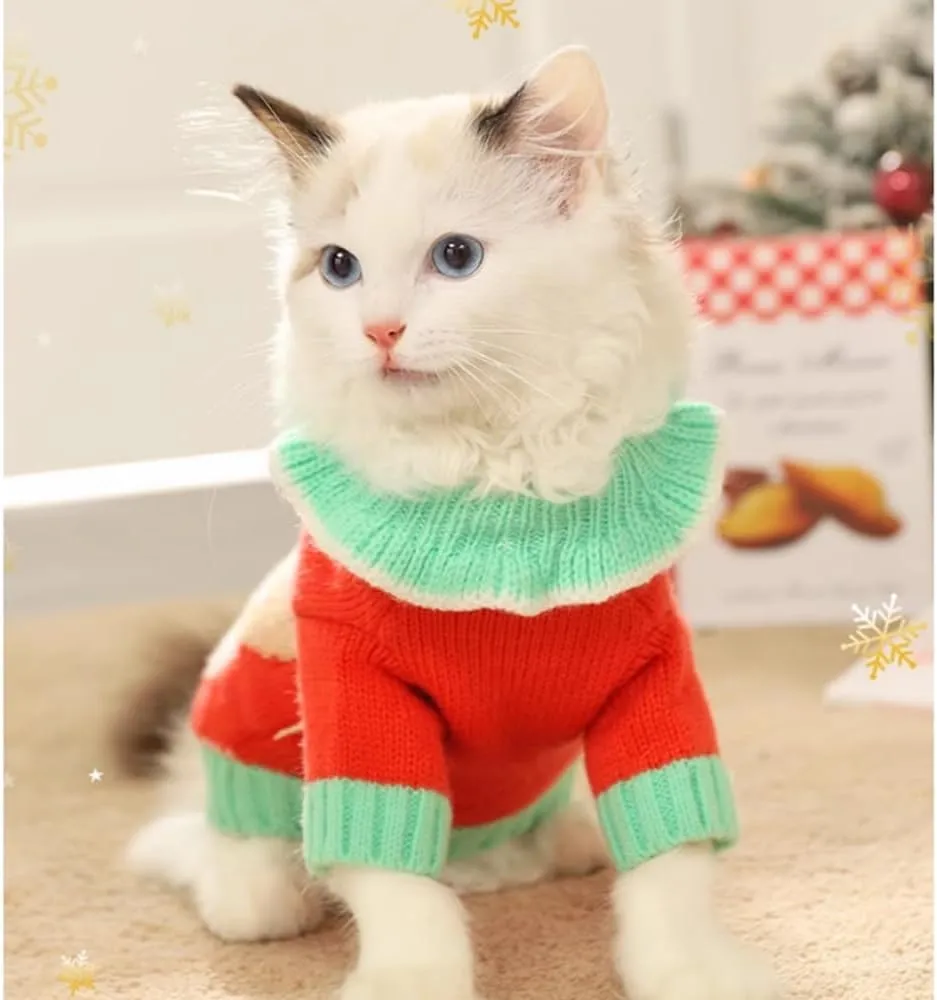 Christmas Dog Outfit Red Puppy Sweater for Small Dog Girl Elk Cat Knitwear with Antlers Reindeer Knitted Pet Clothes for Kitten Chihuahua Yorkie Toy Poodle XXS (Elk, Small)
