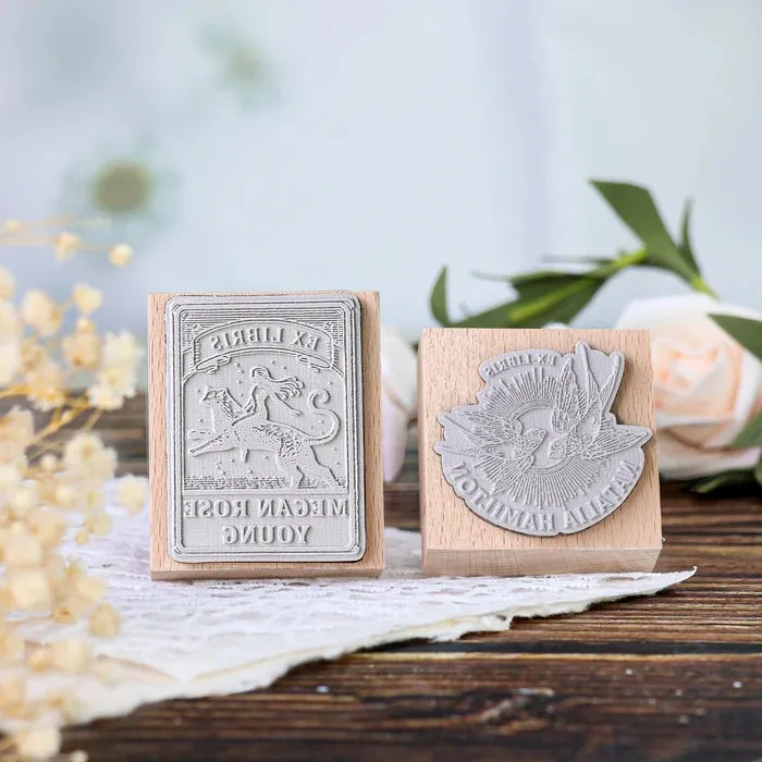 Custom Skeleton Reader "Ex Libris" Book Wooden Rubber Stamp
