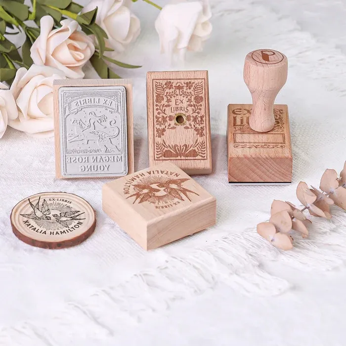 Custom Skeleton Reader "Ex Libris" Book Wooden Rubber Stamp