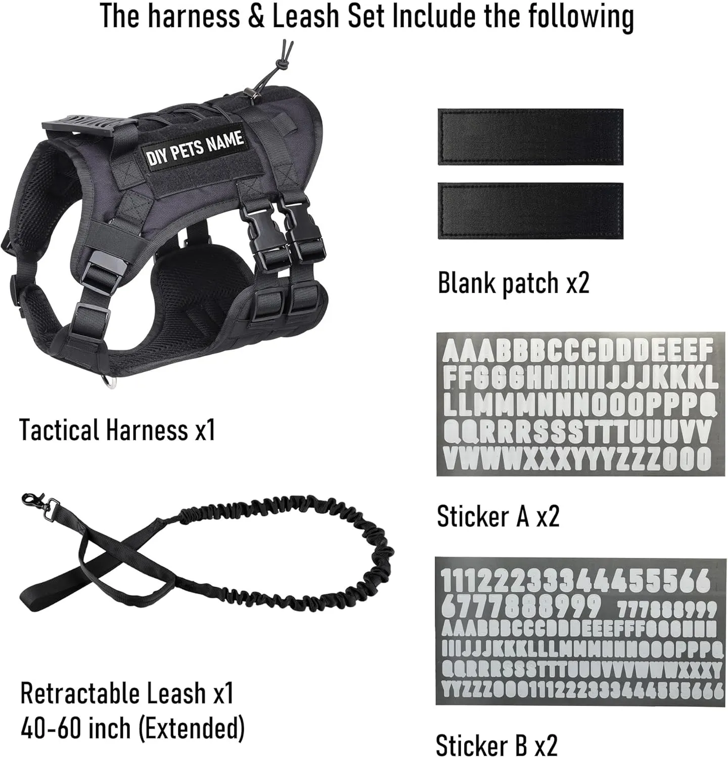 DIY Dog's Name & Everything Dog Harness Leash Set, Personalized No Pull Dog Vest, Custom Tactical Military Dog Harness & Retractable Leash, Outdoor Training Gear for Medium & Large Dogs (Gray, M)
