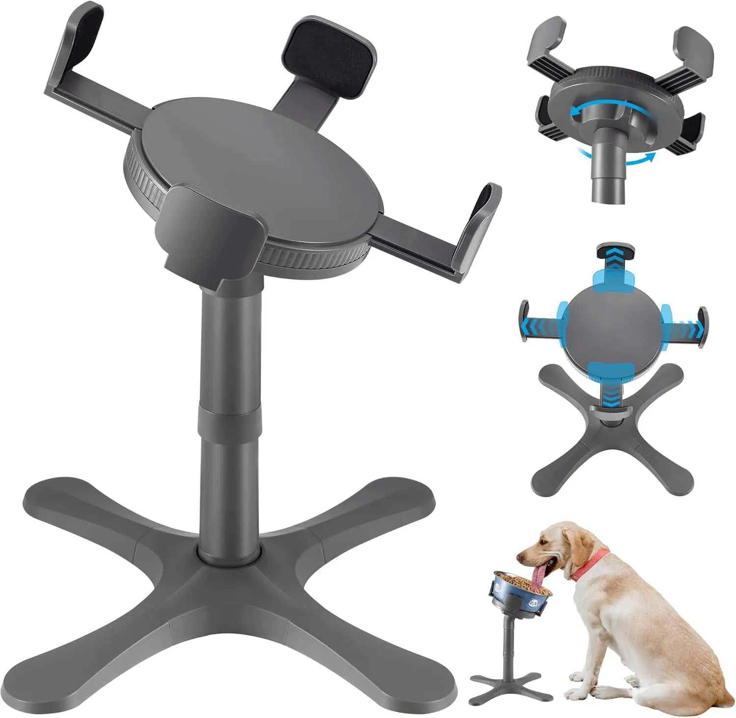 Dog Bowls Elevated Adjustable Stand, Raised Bowl with 3 Heights & Tilted Feeding Stand, Compatible with Various Bowls, for Medium & Large Breeds1 Pack-Grey