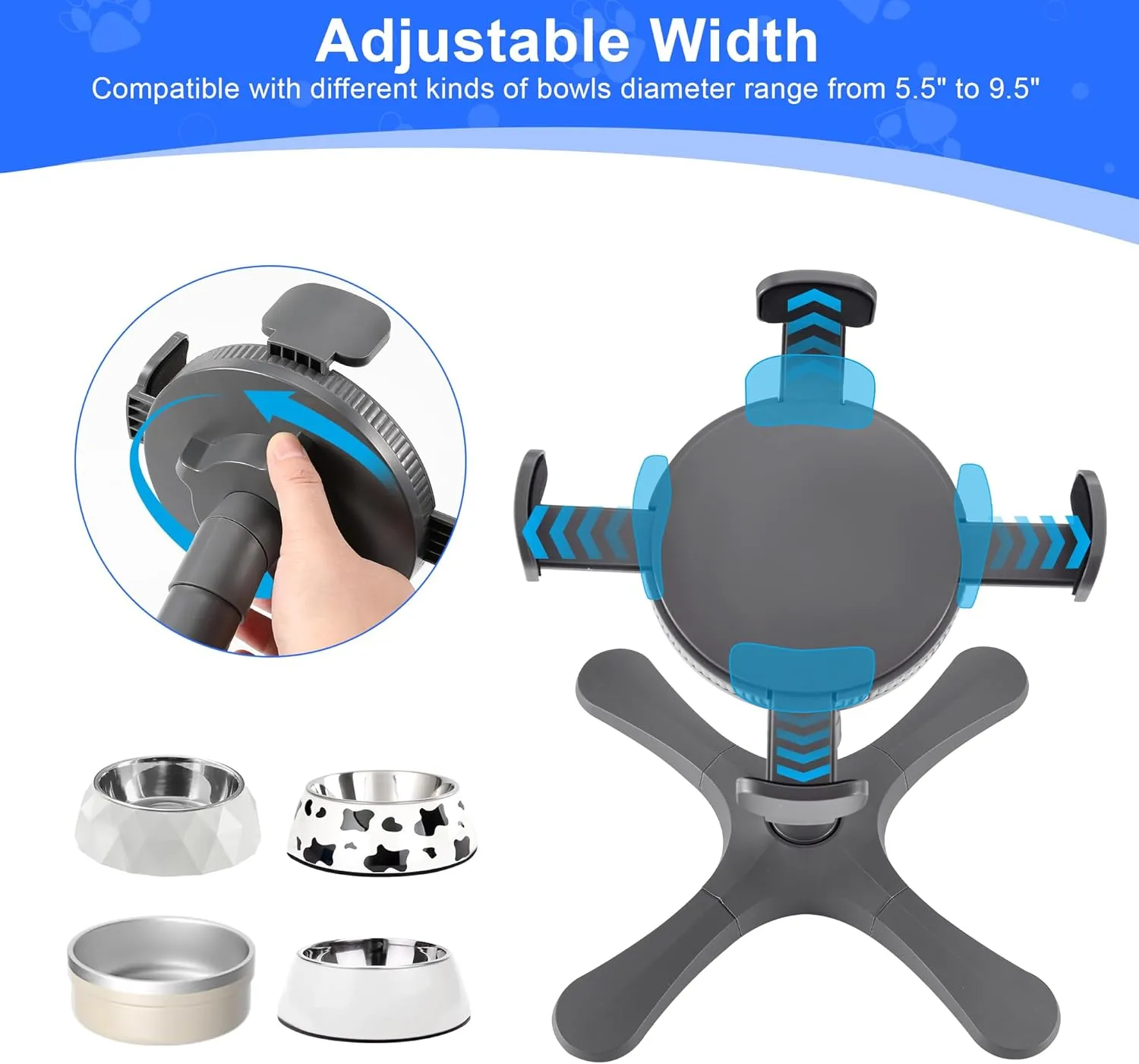 Dog Bowls Elevated Adjustable Stand, Raised Bowl with 3 Heights & Tilted Feeding Stand, Compatible with Various Bowls, for Medium & Large Breeds1 Pack-Grey
