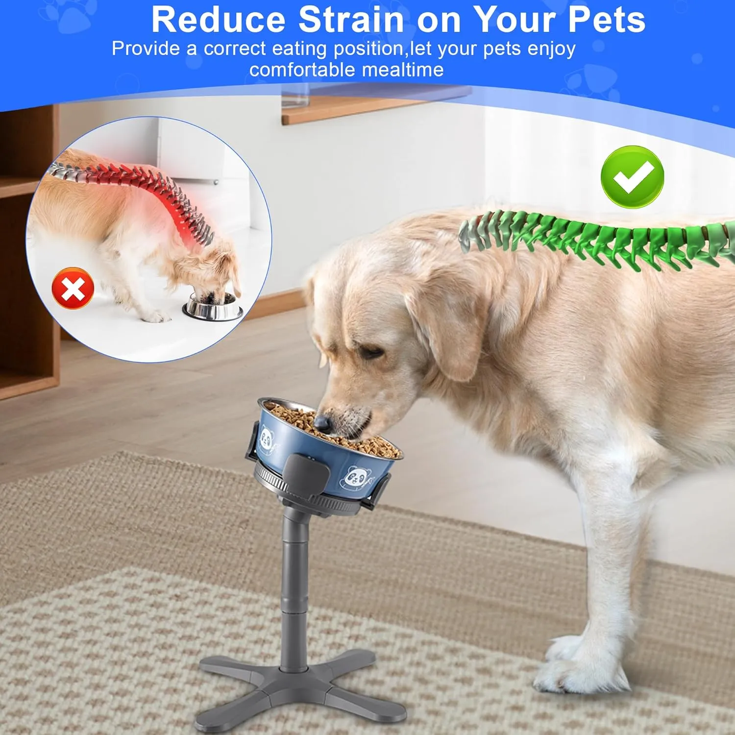 Dog Bowls Elevated Adjustable Stand, Raised Bowl with 3 Heights & Tilted Feeding Stand, Compatible with Various Bowls, for Medium & Large Breeds1 Pack-Grey