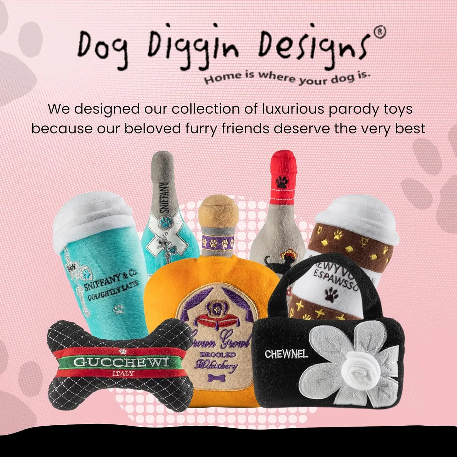Dog Diggin Designs Libation Station Collection | Unique Squeaky Parody Plush Dog Toys  Shaken, Not Stirred