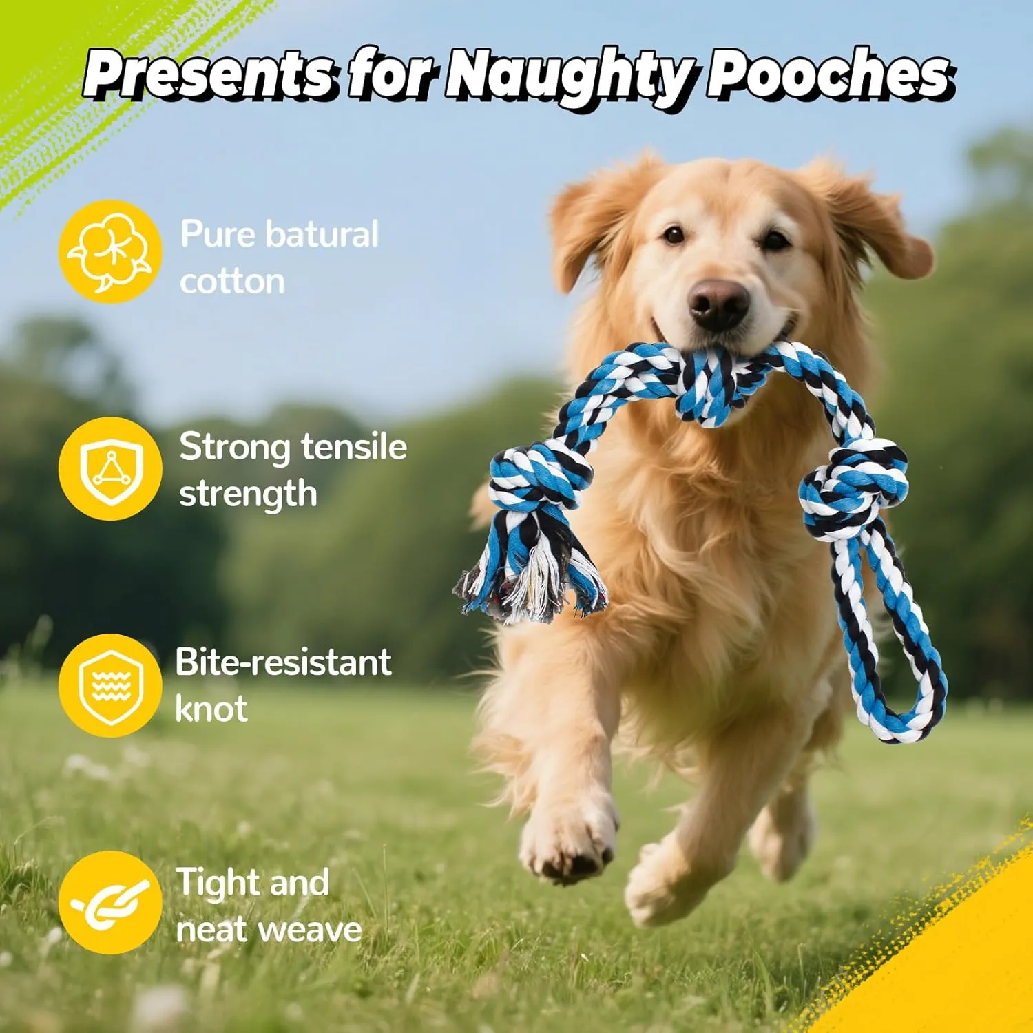 Dog Rope Toy for Aggressive Chewers, 2 Pack 20 Inch Heavy Duty Chew Toys for Teeth Cleaning, Cotton Rope Dog Tug Toy for Medium to Large Breed
