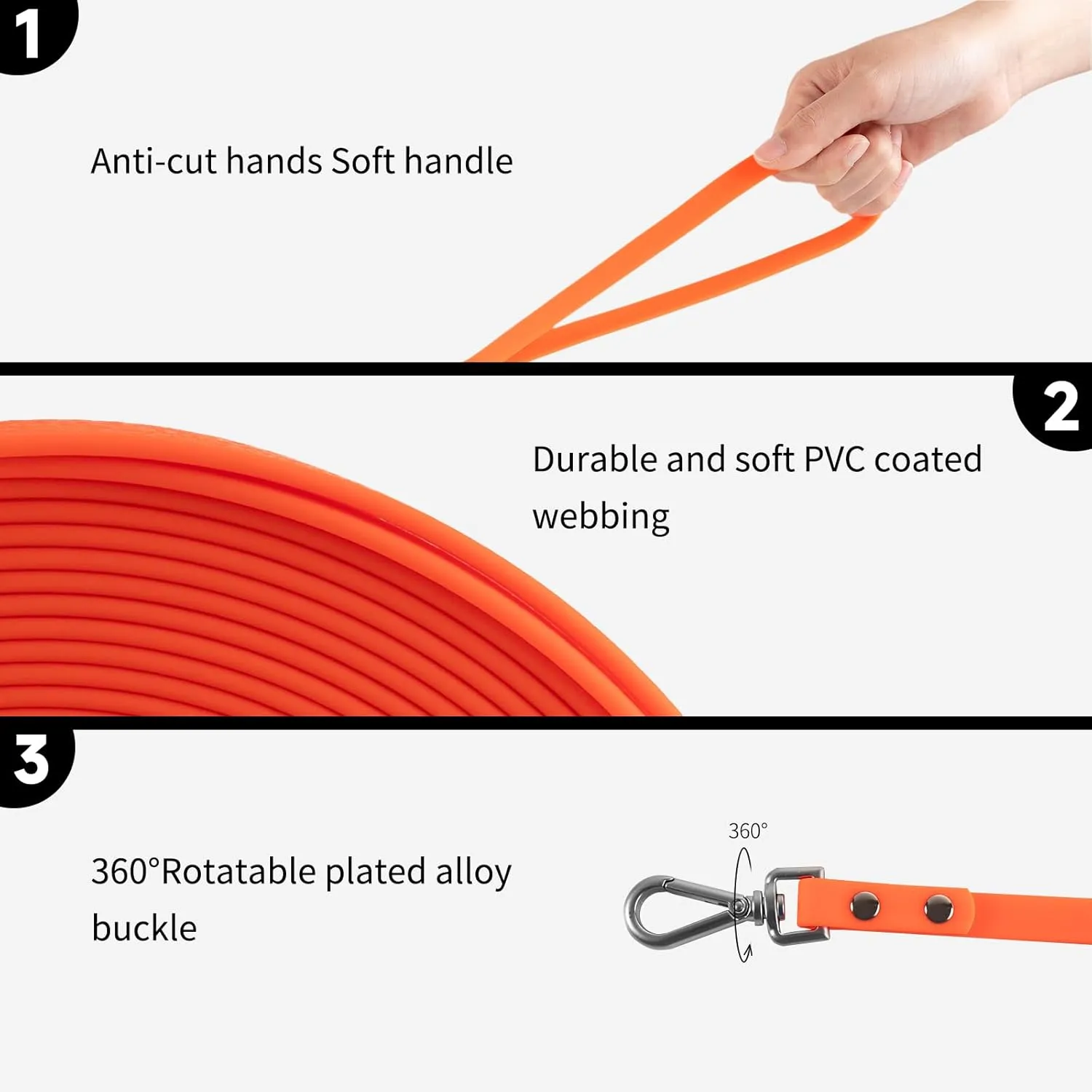 Dog Training Long Leash Waterproof Long Line Heavy Duty Outdoor Recall Lead 10ft 15ft 20ft 30ft 50ft for Small Medium Large Dog (Orange, 30FT)