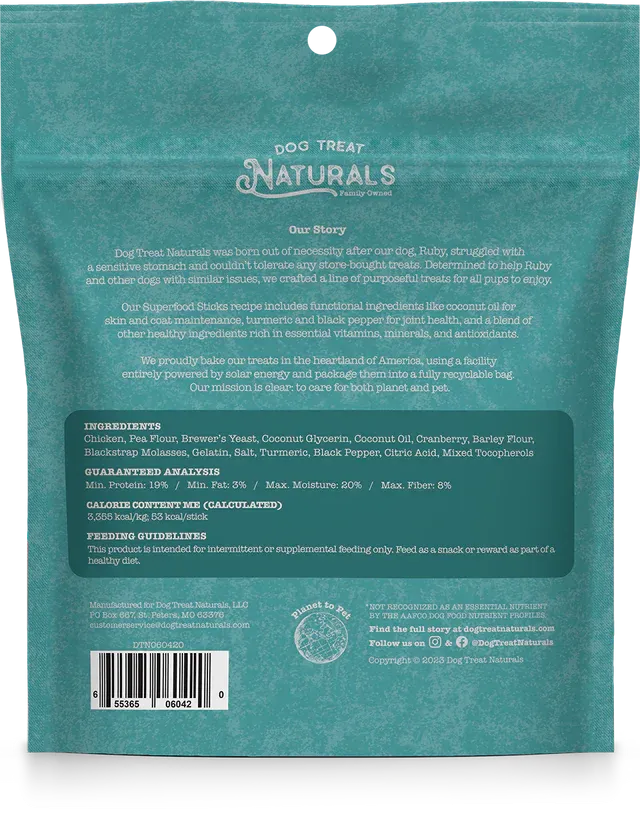 Dog Treat Naturals Chicken & Cranberry Superfood Sticks