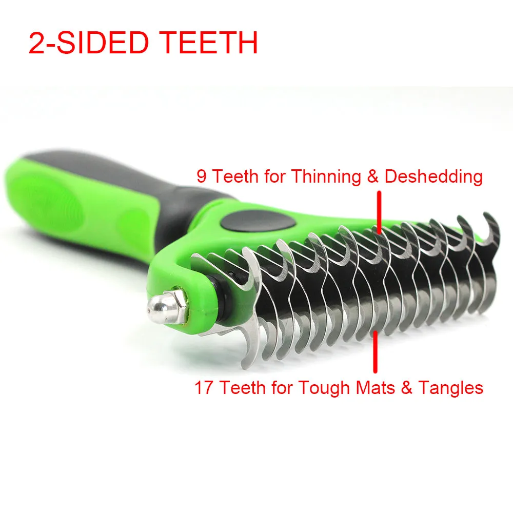 Double-Sided Grooming Comb for Cats & Dogs, Safe Pets Dematting Rakes for Easy Knots Mats & Tangles Removing, Pet Grooming Tool