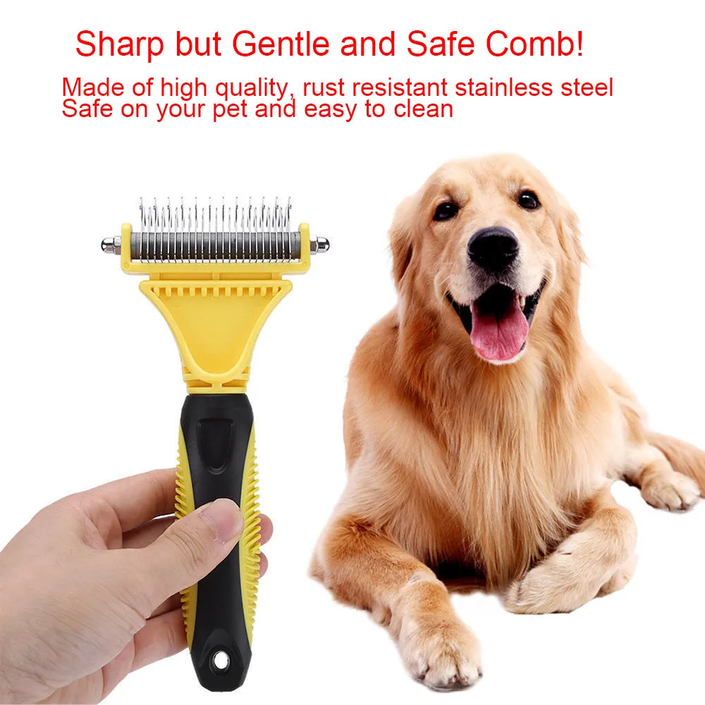 Double-Sided Grooming Comb for Cats & Dogs, Safe Pets Dematting Rakes for Easy Knots Mats & Tangles Removing, Pet Grooming Tool