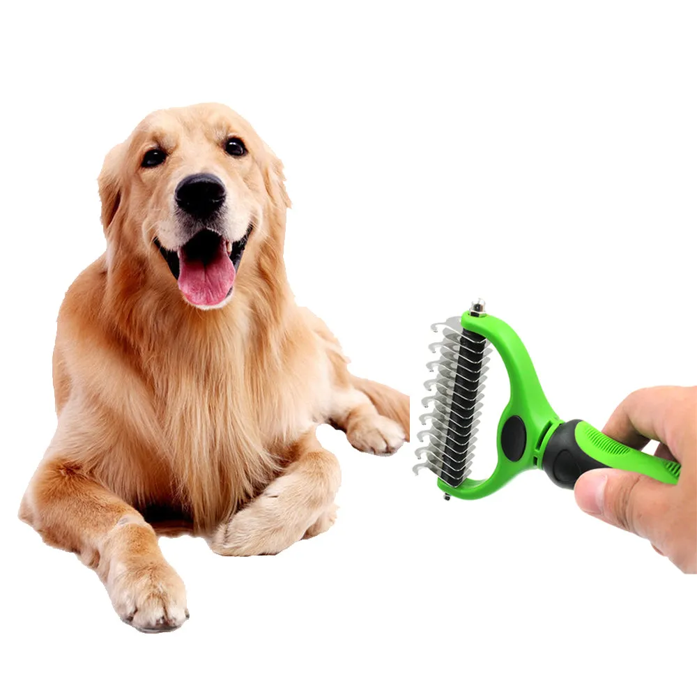 Double-Sided Grooming Comb for Cats & Dogs, Safe Pets Dematting Rakes for Easy Knots Mats & Tangles Removing, Pet Grooming Tool