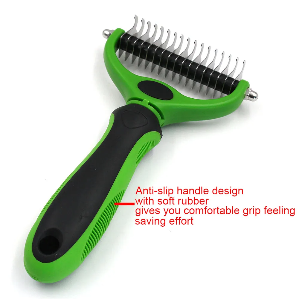 Double-Sided Grooming Comb for Cats & Dogs, Safe Pets Dematting Rakes for Easy Knots Mats & Tangles Removing, Pet Grooming Tool