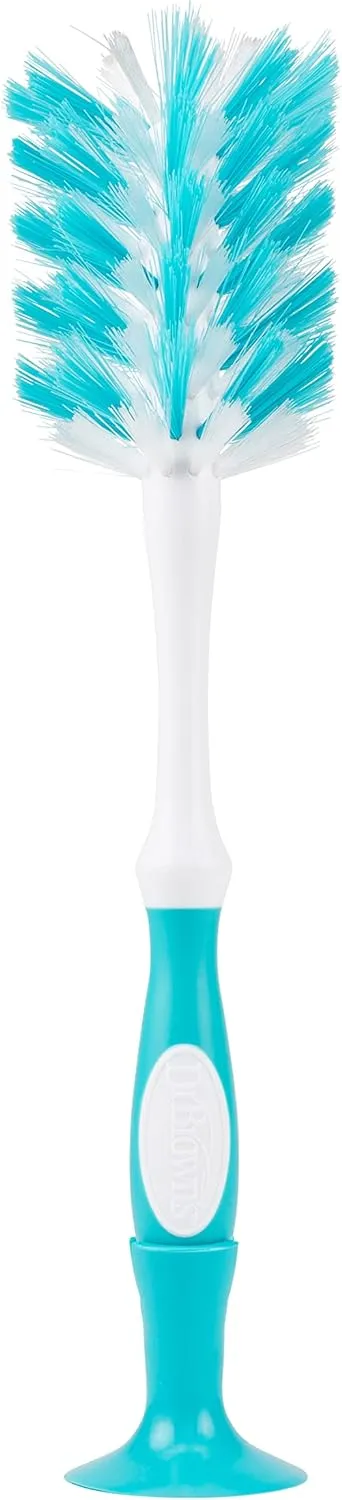 Dr. Brown's Deluxe Bottle Brush, Cleaning Brush for Baby Bottles, Nipples, and Sippy Cups with Suction Cup Stand & Bonus Brush, BPA Free