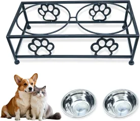 Elevated Dog Bowls Hongshifu Stainless Steel Dog - Cat Food Bowls and Holder for Cats & Small Dogs Raised Metal Wire Stand (Black)