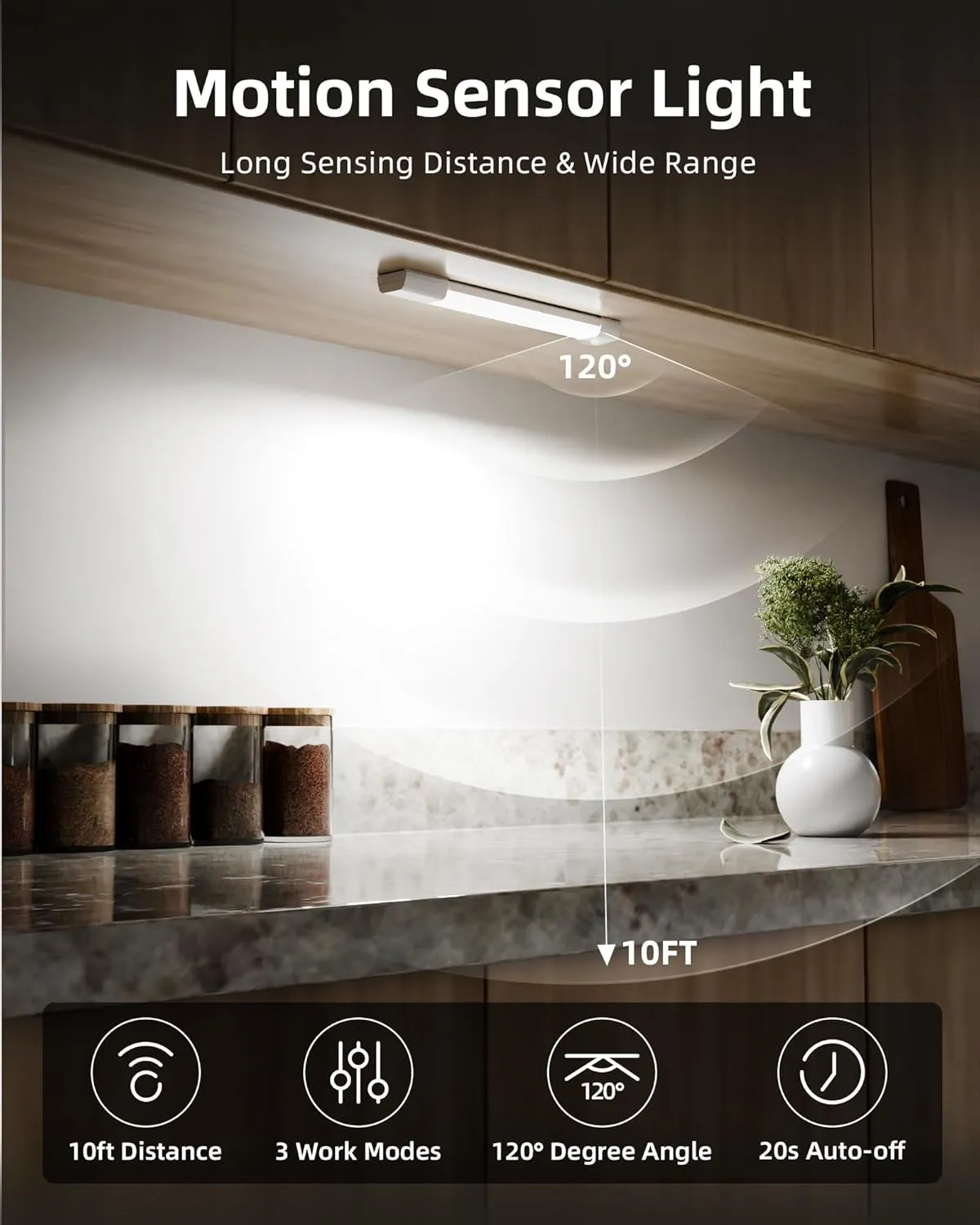 EZVALO Closet Lights, Wireless Under Cabinet Lighting, 30 LED Rechargeable Motion Sensor Light, Dimmable, 3 Color Temperatures, Counter Lights for Kitchen, Pantry, Bedroom, Wardrobe (3 Pack)