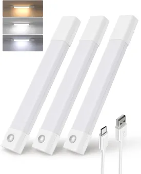 EZVALO Closet Lights, Wireless Under Cabinet Lighting, 30 LED Rechargeable Motion Sensor Light, Dimmable, 3 Color Temperatures, Counter Lights for Kitchen, Pantry, Bedroom, Wardrobe (3 Pack)