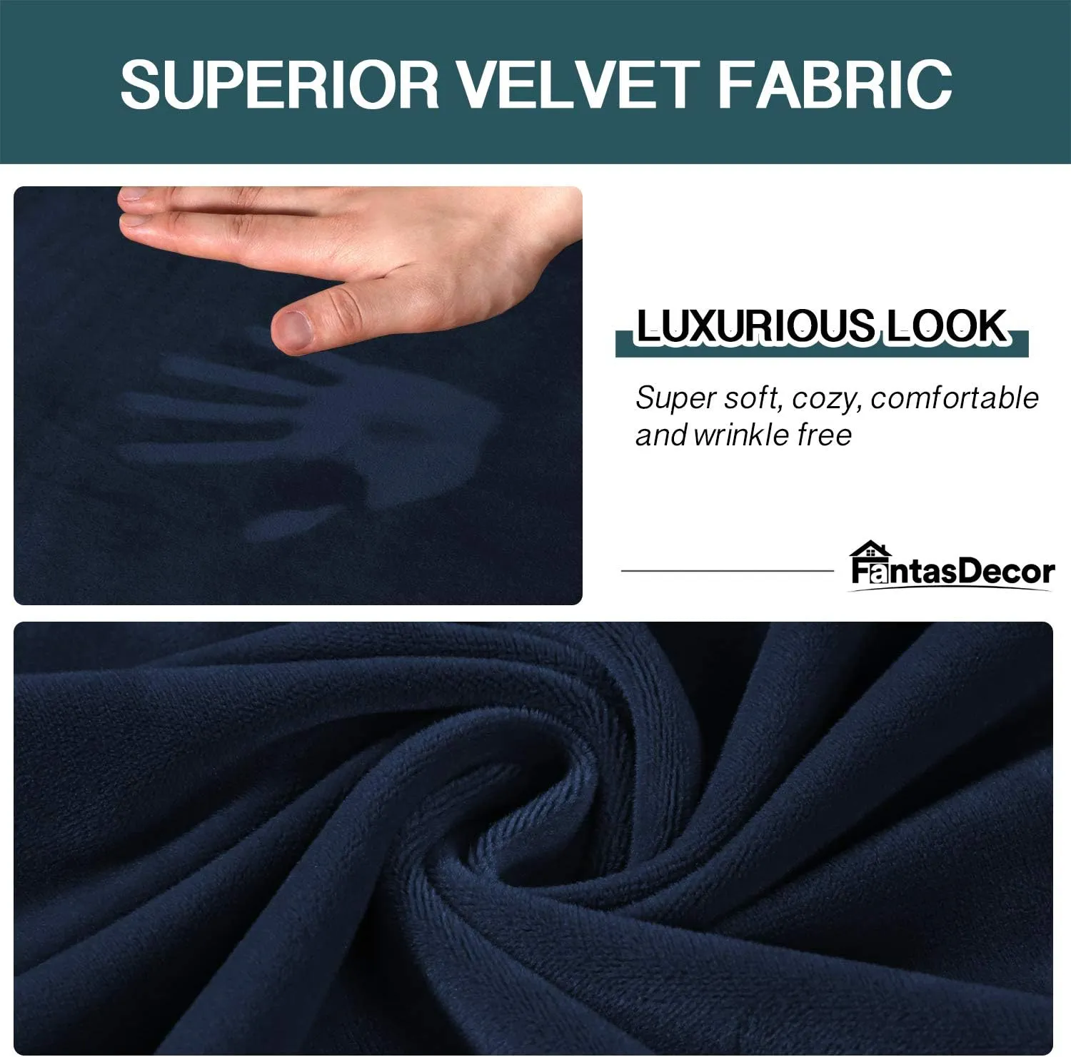 FantasDecor 4 Piece Sofa Velvet Couch Covers for 3 Cushion Stretch Slipcover with Individual Seat Cushion Elastic Furniture Protector for Pets, Machine Washable (Sofa, Navy)