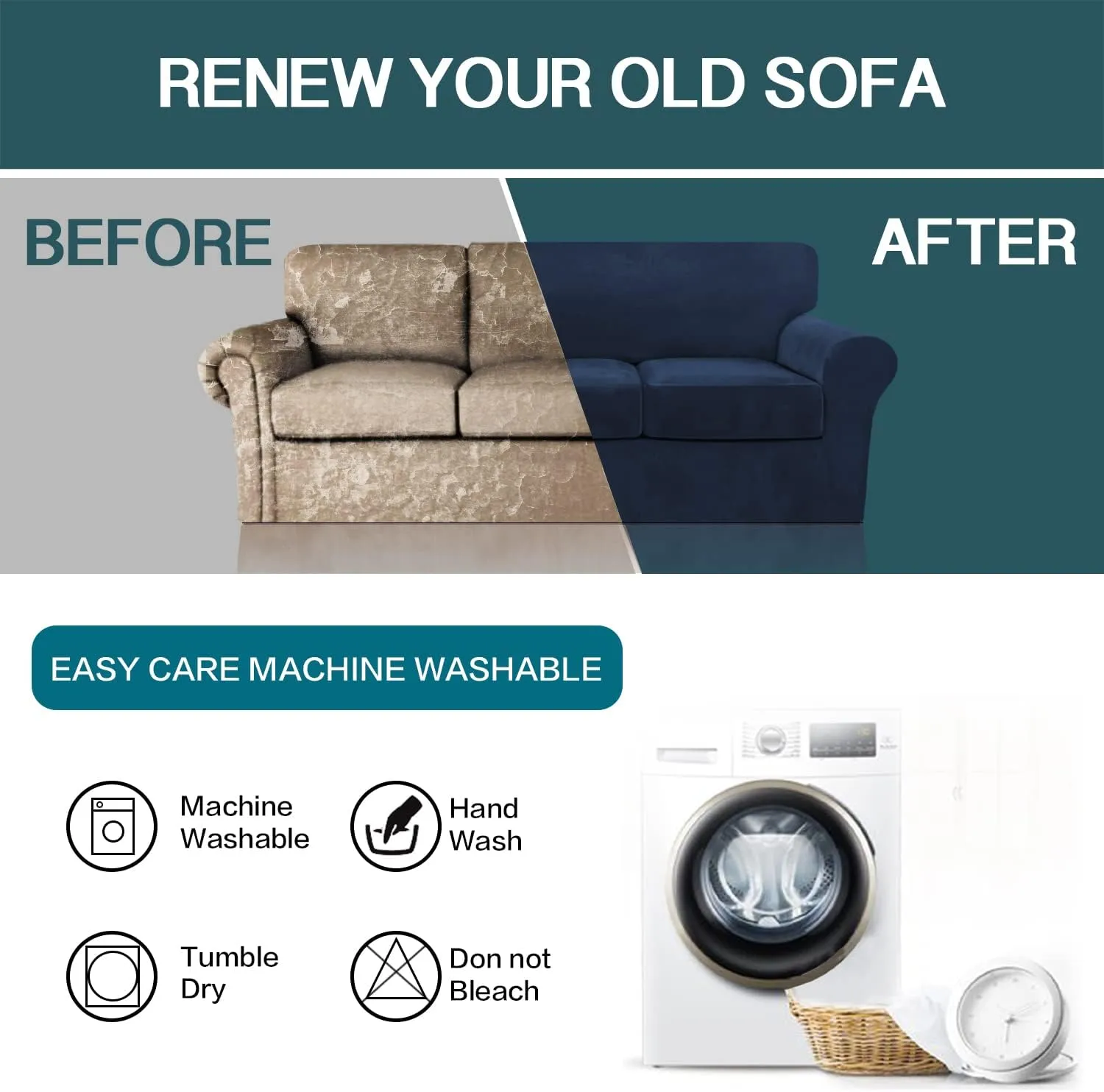 FantasDecor 4 Piece Sofa Velvet Couch Covers for 3 Cushion Stretch Slipcover with Individual Seat Cushion Elastic Furniture Protector for Pets, Machine Washable (Sofa, Navy)