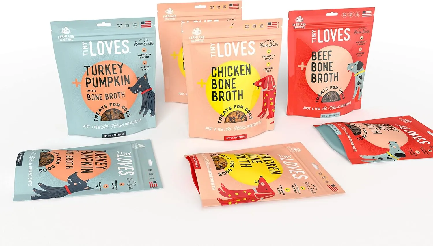 Farmland Traditions Tiny Loves Jerky Trainer Treats for Dogs w/Bone Broth (Turkey & Pumpkin, 6 oz.)