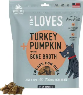 Farmland Traditions Tiny Loves Jerky Trainer Treats for Dogs w/Bone Broth (Turkey & Pumpkin, 6 oz.)