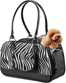 Fashion Dog Purse Carrier for Small Dogs with Extra Pockets, Holds Up to 8lbs Quality PU Leather Pet Carrier, Cat Carrier, Airline Approved Puppy Purse Carrier for Travel (Black, Small Size)