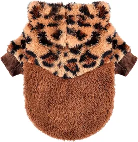 Fleece Dog Hoodie Clothes Pet Sweaters for Small Dogs, Winter Cute Warm Puppy Chihuahua Sweater, Pet Clothes for Chihuahua Yorkie Teacup, Cat Apparel (Leopard, XX-Small)