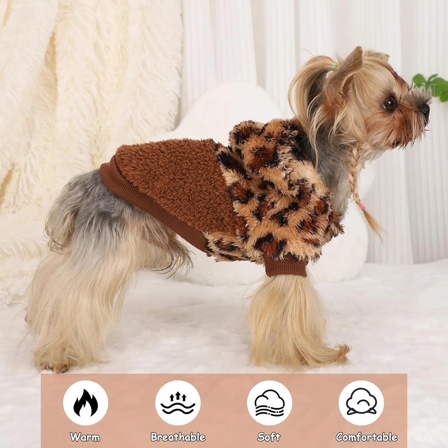 Fleece Dog Hoodie Clothes Pet Sweaters for Small Dogs, Winter Cute Warm Puppy Chihuahua Sweater, Pet Clothes for Chihuahua Yorkie Teacup, Cat Apparel (Leopard, XX-Small)
