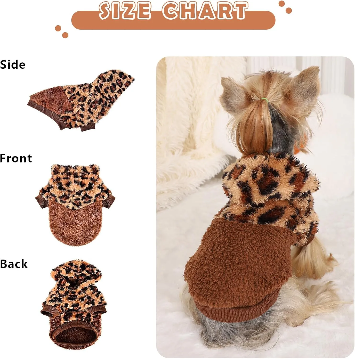 Fleece Dog Hoodie Clothes Pet Sweaters for Small Dogs, Winter Cute Warm Puppy Chihuahua Sweater, Pet Clothes for Chihuahua Yorkie Teacup, Cat Apparel (Leopard, XX-Small)